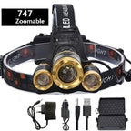 Adjustable Zoomable Headlamp Ultra Bright Rechargeable LED Bright High Lumen Head Lights Head Lamp Waterproof Flashlight For Outdoor Cmaping Fishing Hiking Biking Fishing Headlamp  Running Headlamp Stevvex