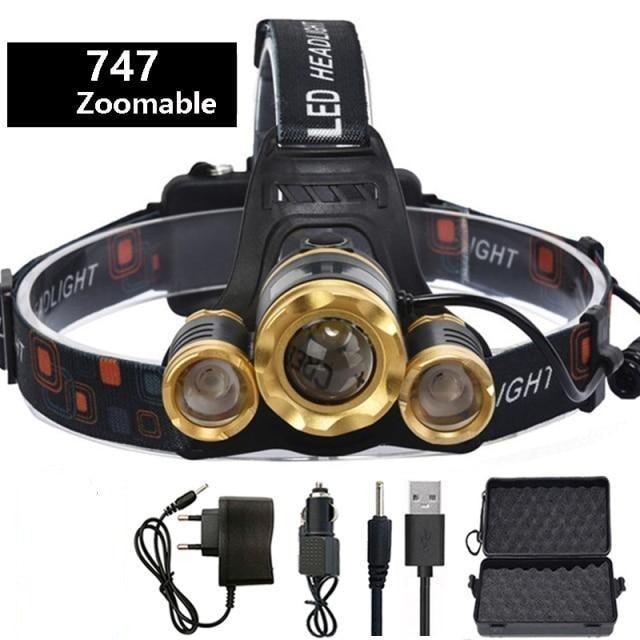 Adjustable Zoomable Headlamp Ultra Bright Rechargeable LED Bright High Lumen Head Lights Head Lamp Waterproof Flashlight For Outdoor Cmaping Fishing Hiking Biking Fishing Headlamp  Running Headlamp Stevvex