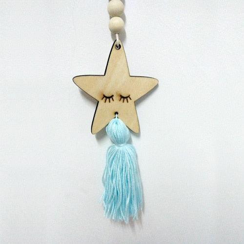 Adorable Sleepy Eye Eyelash Kids Room Decoration Crafts Wood  Wall Hanging Stars Decorative Beads Tassel Photography Props Gift For Kids Bedroom Decor Makeup Sticker For Girls Room Wall Art Stevvex