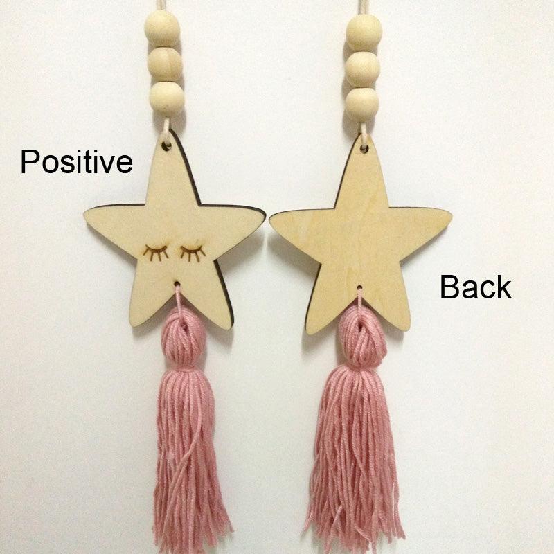 Adorable Sleepy Eye Eyelash Kids Room Decoration Crafts Wood  Wall Hanging Stars Decorative Beads Tassel Photography Props Gift For Kids Bedroom Decor Makeup Sticker For Girls Room Wall Art Stevvex