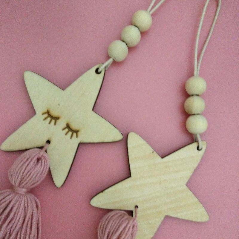 Adorable Sleepy Eye Eyelash Kids Room Decoration Crafts Wood  Wall Hanging Stars Decorative Beads Tassel Photography Props Gift For Kids Bedroom Decor Makeup Sticker For Girls Room Wall Art Stevvex