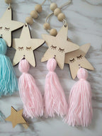 Adorable Sleepy Eye Eyelash Kids Room Decoration Crafts Wood  Wall Hanging Stars Decorative Beads Tassel Photography Props Gift For Kids Bedroom Decor Makeup Sticker For Girls Room Wall Art Stevvex