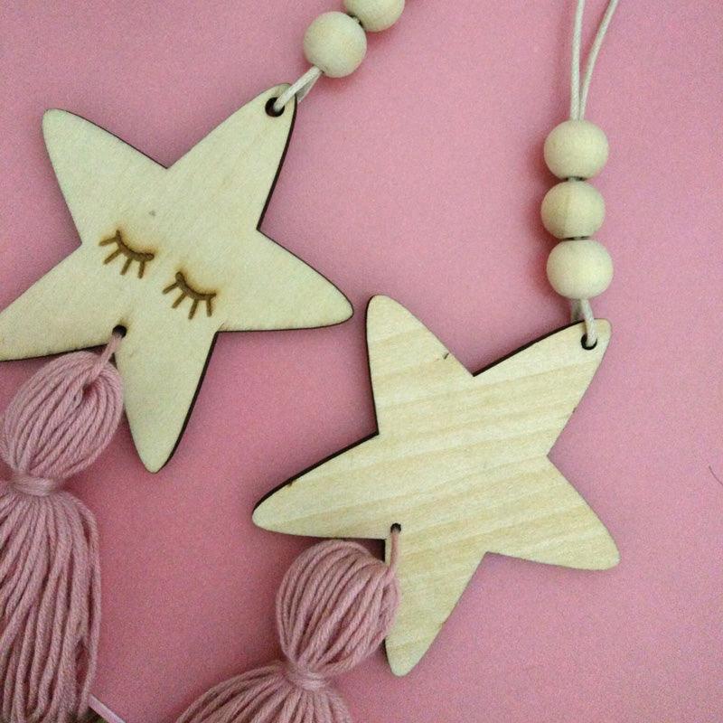 Adorable Sleepy Eye Eyelash Kids Room Decoration Crafts Wood  Wall Hanging Stars Decorative Beads Tassel Photography Props Gift For Kids Bedroom Decor Makeup Sticker For Girls Room Wall Art Stevvex