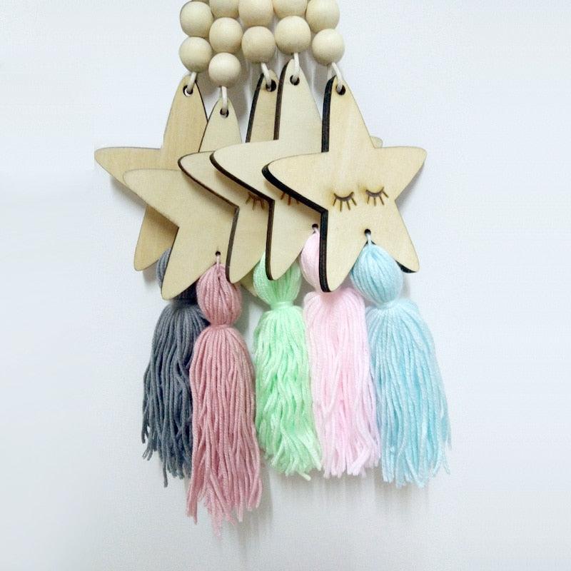 Adorable Sleepy Eye Eyelash Kids Room Decoration Crafts Wood  Wall Hanging Stars Decorative Beads Tassel Photography Props Gift For Kids Bedroom Decor Makeup Sticker For Girls Room Wall Art Stevvex