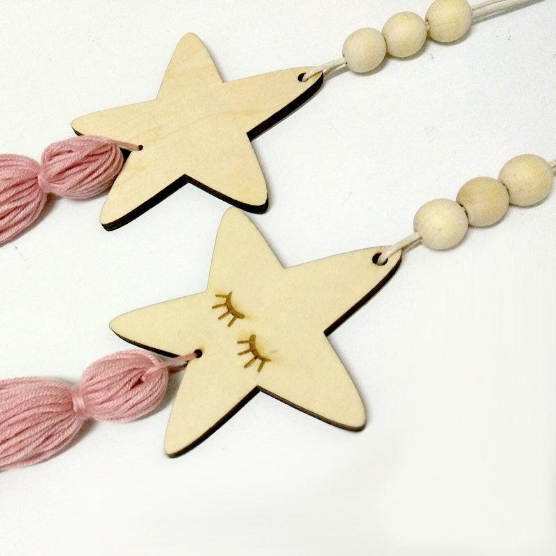 Adorable Sleepy Eye Eyelash Kids Room Decoration Crafts Wood  Wall Hanging Stars Decorative Beads Tassel Photography Props Gift For Kids Bedroom Decor Makeup Sticker For Girls Room Wall Art Stevvex