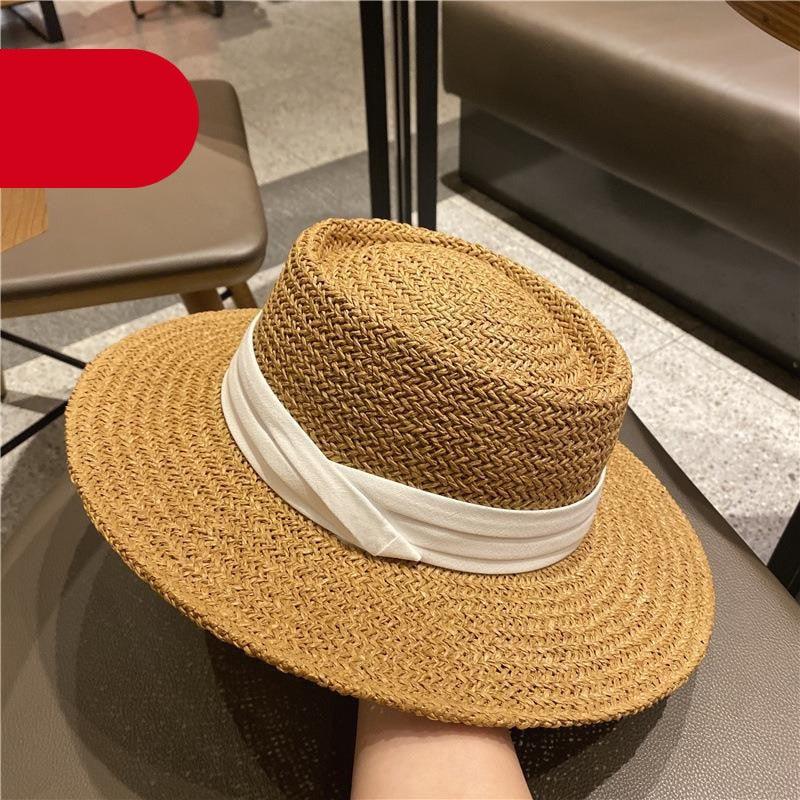 Adult Summer Straw Hat Fashion Casual Beach Fedora Hat Wide Brim Straw Hat Luxury Fedora Summer Packable Sun Hat Lightweight Women Beach Sun Hat Breathable Sun Hats For Women 56-58cm Stevvex