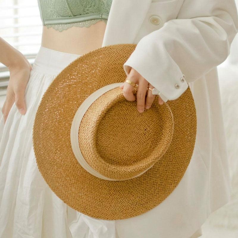 Adult Summer Straw Hat Fashion Casual Beach Fedora Hat Wide Brim Straw Hat Luxury Fedora Summer Packable Sun Hat Lightweight Women Beach Sun Hat Breathable Sun Hats For Women 56-58cm Stevvex