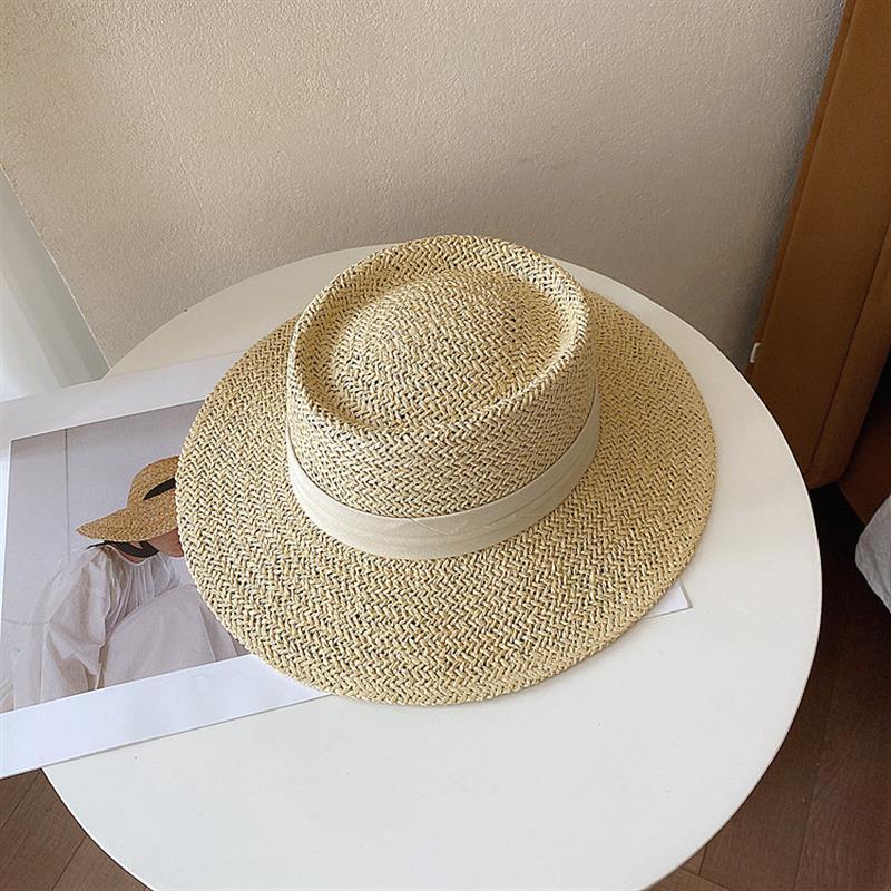Adult Summer Straw Hat Fashion Casual Beach Fedora Hat Wide Brim Straw Hat Luxury Fedora Summer Packable Sun Hat Lightweight Women Beach Sun Hat Breathable Sun Hats For Women 56-58cm Stevvex