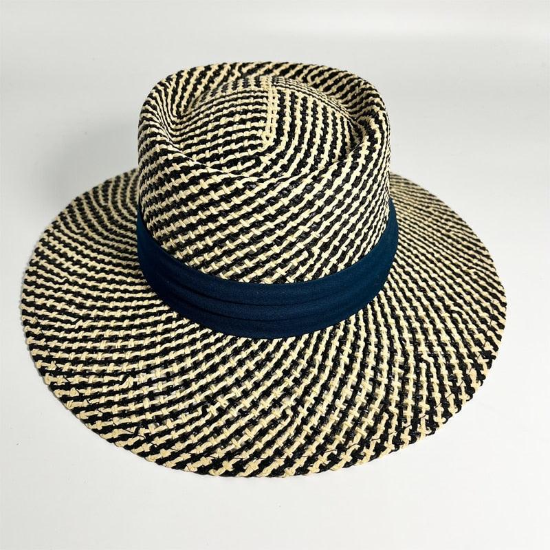Adult Summer Straw Hat Fashion Casual Beach Fedora Hat Wide Brim Straw Hat Luxury Fedora Summer Packable Sun Hat Lightweight Women Beach Sun Hat Breathable Sun Hats For Women 56-58cm Stevvex