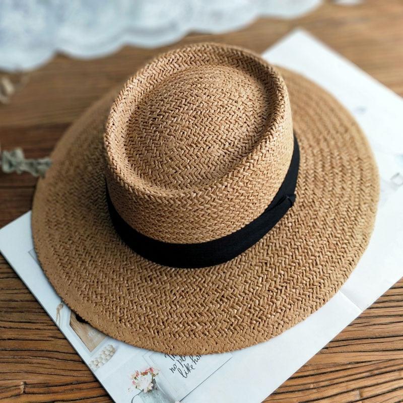Adult Summer Straw Hat Fashion Casual Beach Fedora Hat Wide Brim Straw Hat Luxury Fedora Summer Packable Sun Hat Lightweight Women Beach Sun Hat Breathable Sun Hats For Women 56-58cm Stevvex