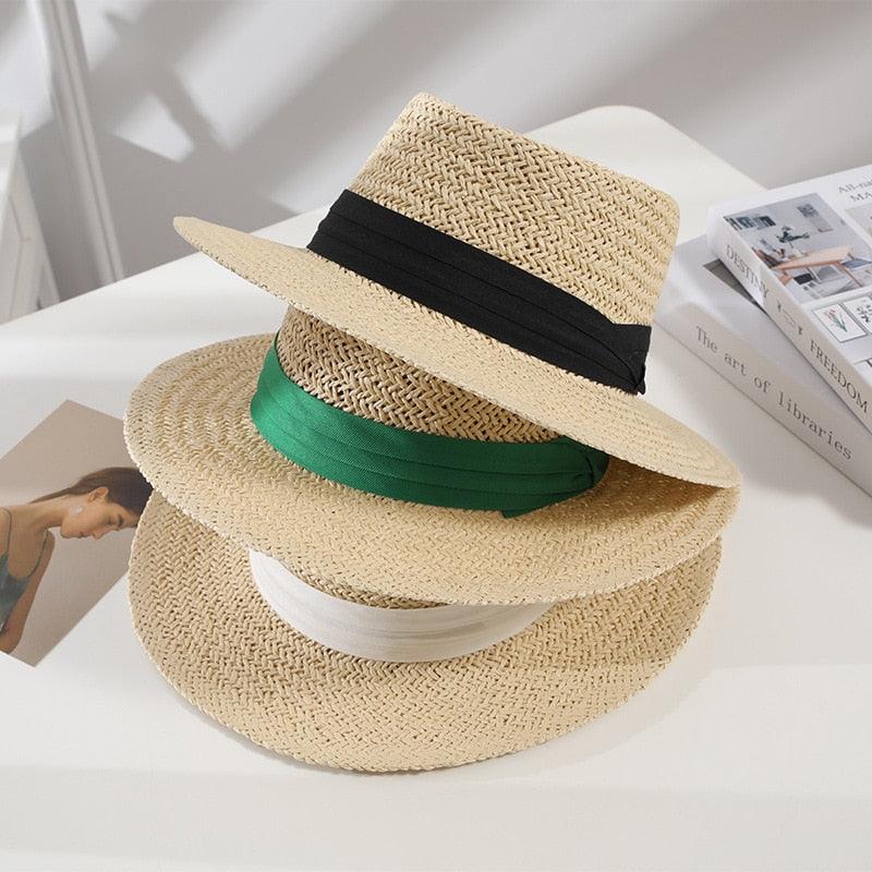 Adult Summer Straw Hat Fashion Casual Beach Fedora Hat Wide Brim Straw Hat Luxury Fedora Summer Packable Sun Hat Lightweight Women Beach Sun Hat Breathable Sun Hats For Women 56-58cm Stevvex