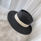 Adult Summer Straw Hat Fashion Casual Beach Fedora Hat Wide Brim Straw Hat Luxury Fedora Summer Packable Sun Hat Lightweight Women Beach Sun Hat Breathable Sun Hats For Women 56-58cm Stevvex