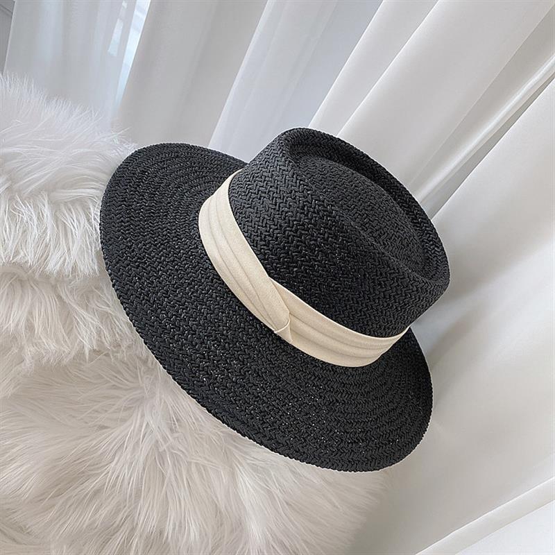 Adult Summer Straw Hat Fashion Casual Beach Fedora Hat Wide Brim Straw Hat Luxury Fedora Summer Packable Sun Hat Lightweight Women Beach Sun Hat Breathable Sun Hats For Women 56-58cm Stevvex