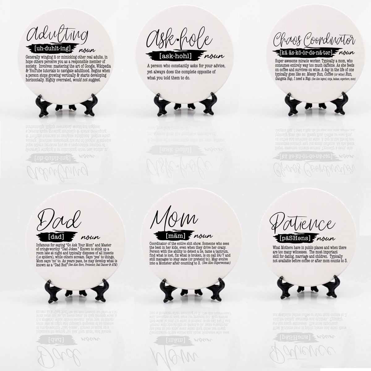 Adulting Funny Coaster Gift Set 6 Pack Humorous Quote Drink Coasters Home Bar Decor BandsCo Straps