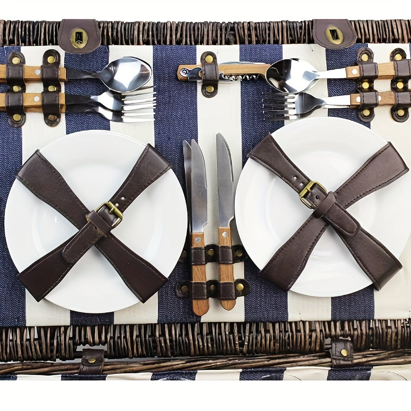 Extra Large Willow Picnic Basket with Service Set for 4 Persons, Natural Wicker Picnic Hamper with Free Food Cooler, Fleece Blanket and Tableware - Best Gift Lootquake LLC