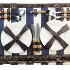 Extra Large Willow Picnic Basket with Service Set for 4 Persons, Natural Wicker Picnic Hamper with Free Food Cooler, Fleece Blanket and Tableware - Best Gift Lootquake LLC