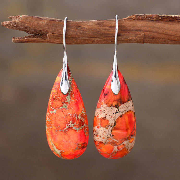 Bohemian Emperor Stone Water Drop Earrings Natural Stone Ornament Jewelry Pi-Mart
