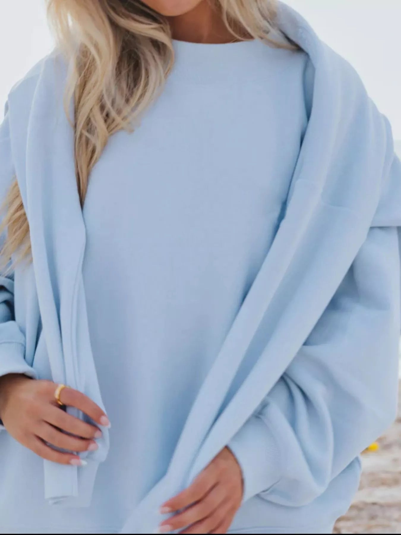Relaxed Fit Round Neck Sweatshirt and Shorts Set THRIXINE