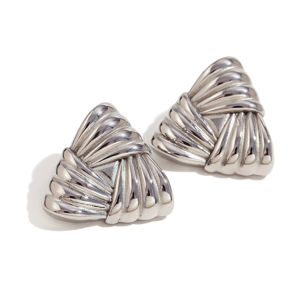 18K Gold Triangular Stud Earrings Ins Fashion Niche Style Retro Earrings For Women Jewelry Pi-Mart
