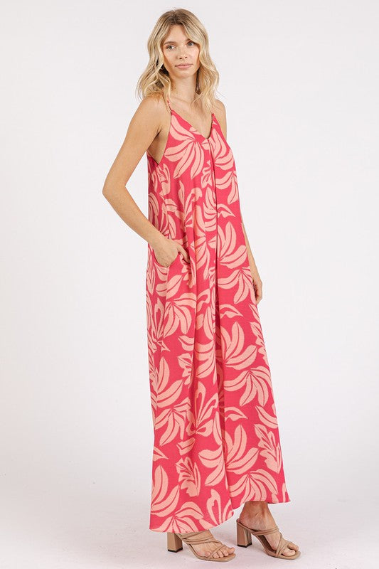 New Summer Printed V-Neck Maxi Cami Dress with Pockets – Chic and Functional Flattering Dress with Ruched Details Stevvex