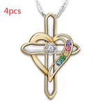 Cross Love Colorful Imitatio Gemstone Pendant Alloy Clavicle Chain Pi-Mart