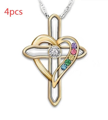 Cross Love Colorful Imitatio Gemstone Pendant Alloy Clavicle Chain Pi-Mart