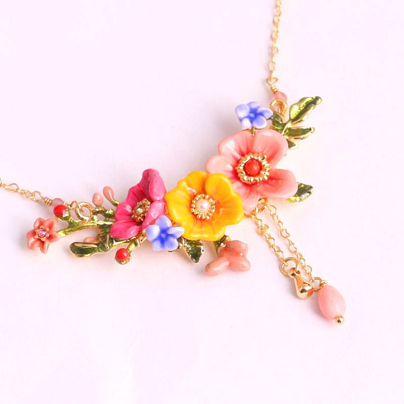 Enamel Colored Three-dimensional Flower Sweet Female Necklace Pi-Mart