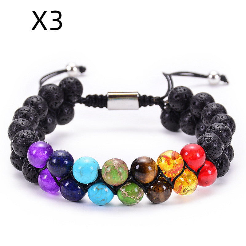 Natural Tiger Eye Stone Lava Lava Stone Double Row Bracelet Pi-Mart