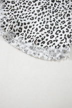 White Leopard Frayed Hem Denim Shorts