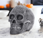 Resin Beaded Skull Decor Silver Skeleton Head Handmade Rustic Bookend Centerpiece Halloween