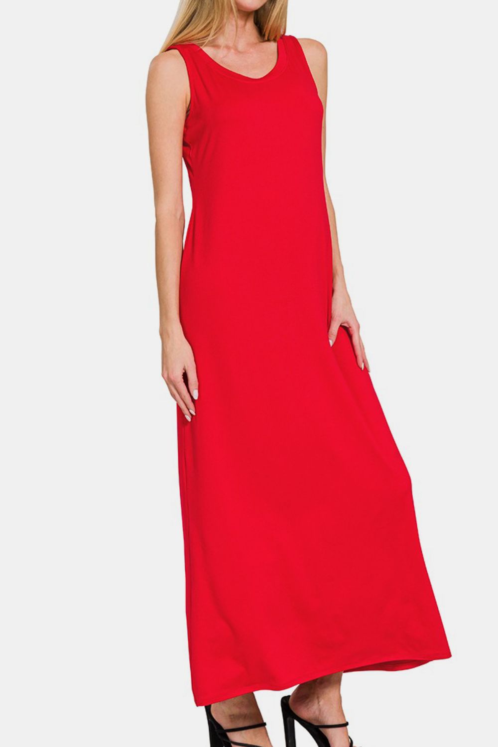 Scoop Neck Wide Strap Tank Dress For Women – Simple, Versatile, Flattering Fit with Comfortable Wide Straps and Feminine Scoop Neckline Stevvex