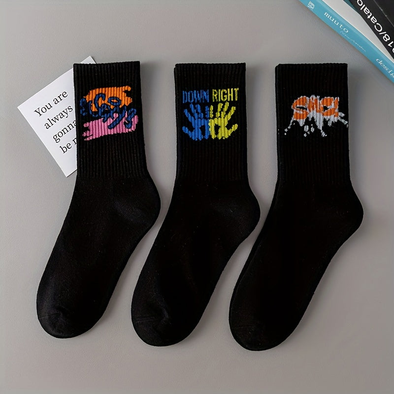 3/6/8/10/12 Pairs Of Medium Length Socks With Graffiti And Spray Painting For Personalized Fashion, Comfort, And Durability Lootquake LLC