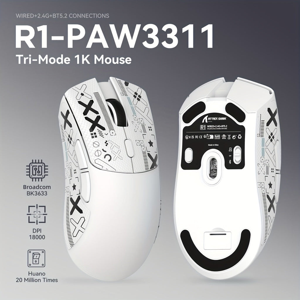 ATTACK SHARK R1 PRO 59g SUPERLIGHT Mouse, PixArt PAW3311 Gaming Sensor, BT/2.4G Wireless/Wired Gaming Mouse, 6 Adjustable Up To 18000, 65 Hrs Battery, Office Mice For Win11/Xbox/PS/Mac (()Black ) Lootquake LLC