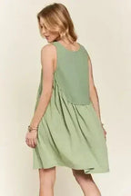ADORA Decorative Button Sleeveless Babydoll Dress
