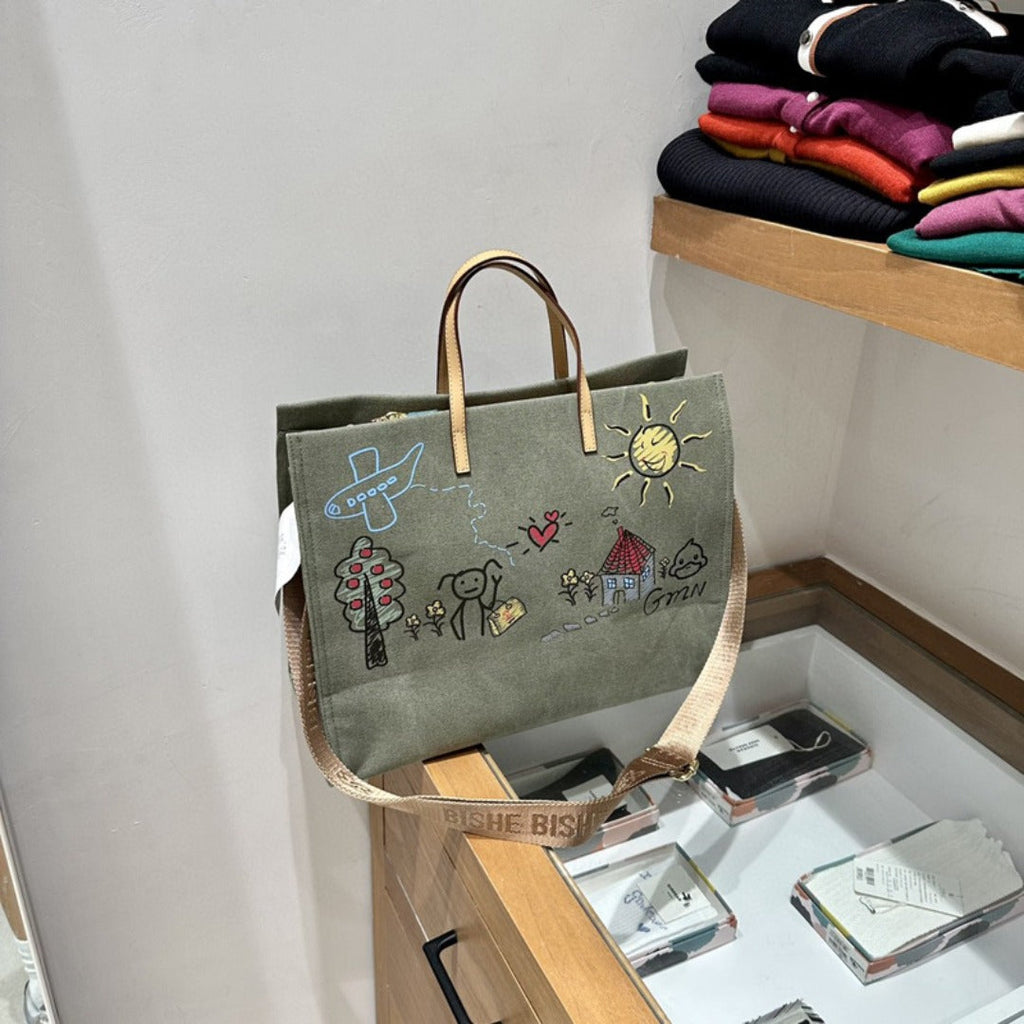 Graffiti Large Capacity Canvas Women's Bag – Oversized Tote Purse with Ample Storage, Perfect for Shopping, Travel, and Everyday Use – Stylish & Durable Large Canvas Shoulder Bag - SJB-DIAMOND ELITES