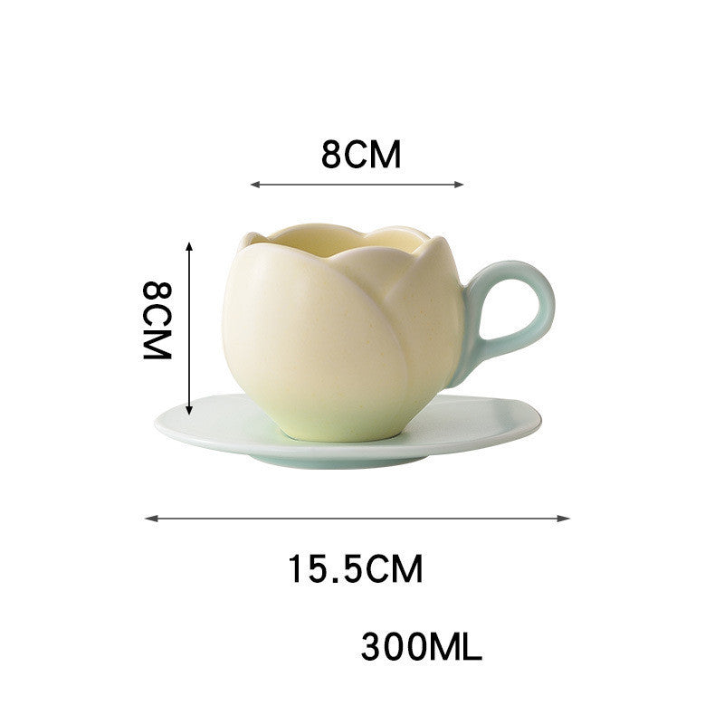 Ins Retro Tulip Coffee Cup And Saucer Set Pi-Mart