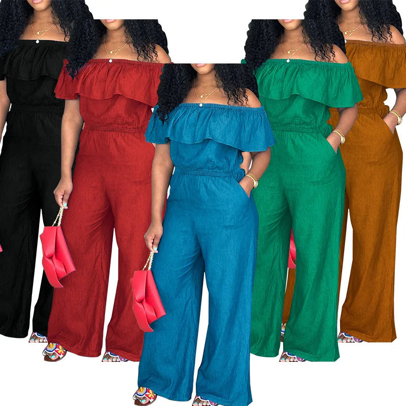 218298 Plus Size Women's Clothing 2025 Autumn New Item No Wash Denim Shawl Jumpsuit Factory Purplish Diva