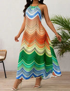Ladies' Neck Hanging Peacock Element Printed Casual Dress - SJB-DIAMOND ELITES