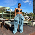 Denim Two Piece Sets Women Pant Set Y2k Streetwear Coats Jeans Elegant Matching Sets Coat Top Long Pants Jackets Streetwear Purplish Diva