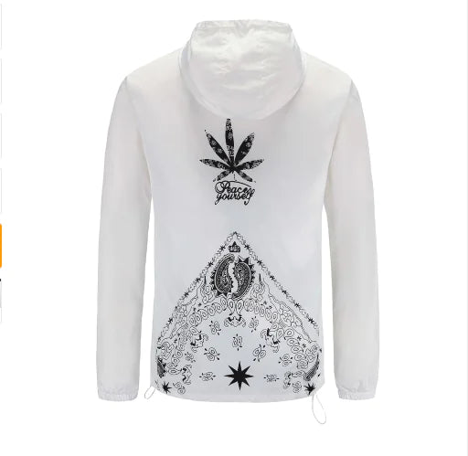 Hooded Jacket with Harajuku Leaf Print for Couples Pi-Mart