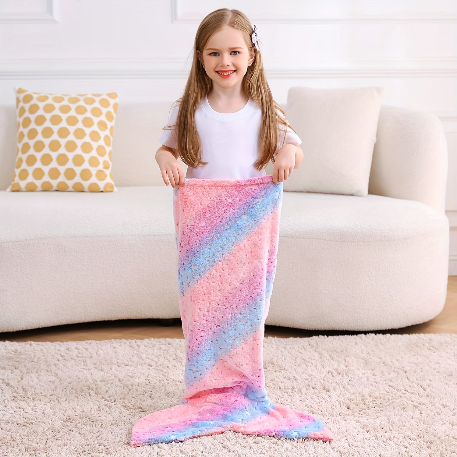 1pc Mermaid Tail Blanket - Glowing Plush Mermaid Wearable Blanket, Suitable For Teen Girls, Teens Adults All Seasons Soft Flannel Fleece Comfortable Blanket Mermaid Unicorn Sleeping Bag, Suitable For Birthday Decoration