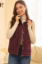 Quilted Zip-Up Snap Button Pocketed Vest