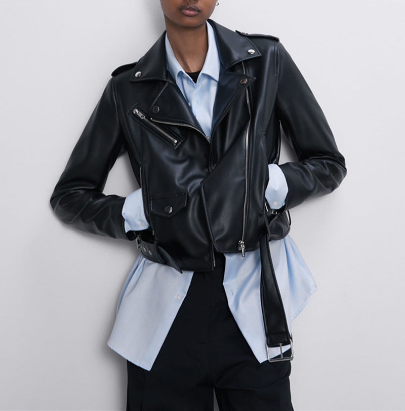 Women's Motorcycle Leather Jackets Autumn New Pi-Mart