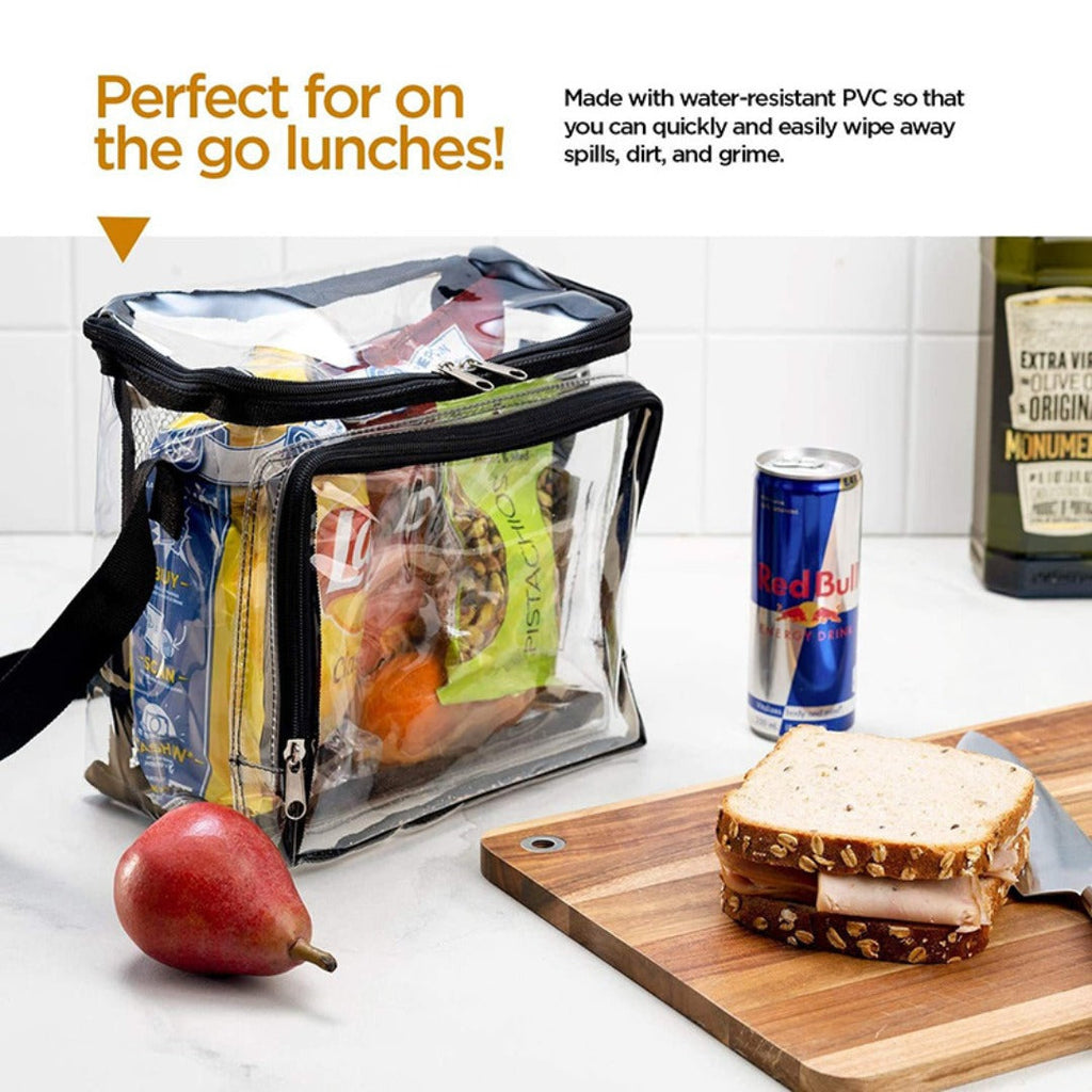 PVC clear lunch bag, adjustable strap front storage compartment mesh pocket, outdoor lunch bag with compartments - SJB-DIAMOND ELITES