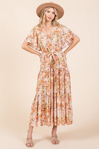New Summer Floral Tie Waist Flutter Sleeve Tiered Dress – Graceful and Feminine Dress with Bohemian Charm and Flattering Tie Waist