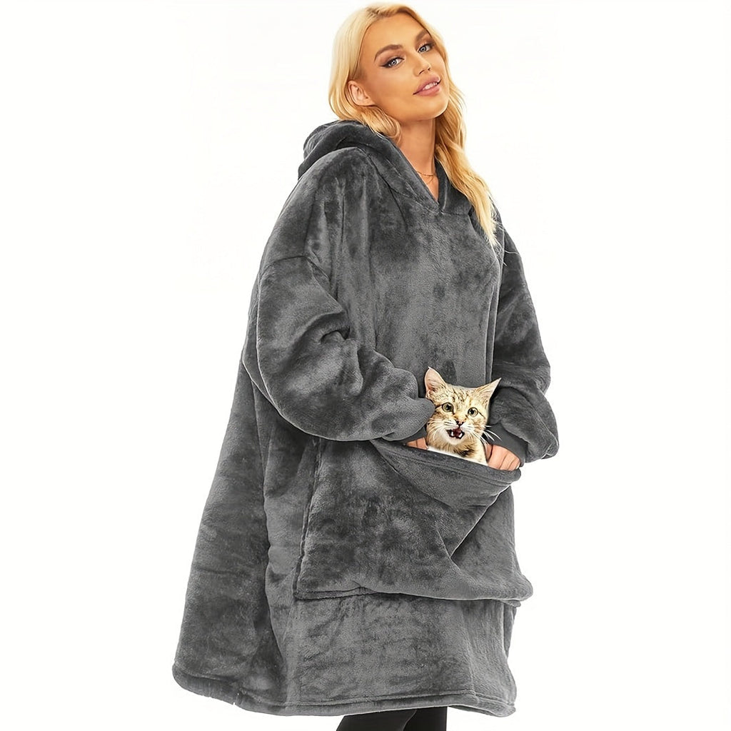 1pc, Soft And Comfortable Large Pocket Hooded Blanket, Exquisite Design, Warm Wearable Blanket For Sofa Living Room Bed Indoor And Outdoor