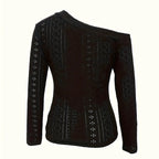 Ladies' Off Shoulder Long Sleeved Fashionable New Style, Versatile Top For Keeping Warm And Showing Off Figure, Long Sleeved T-shirt - SJB-DIAMOND ELITES