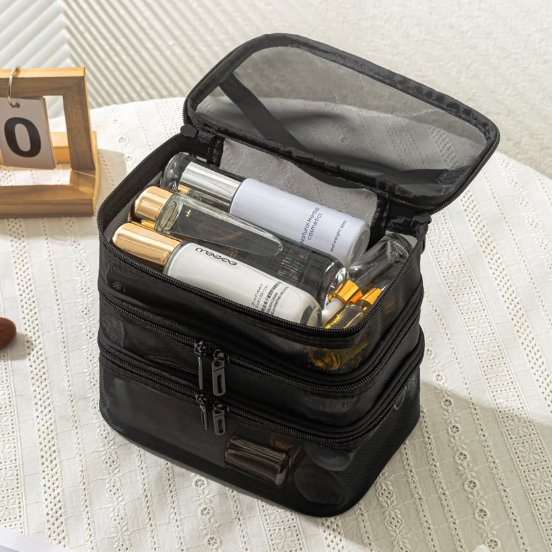 Mesh cosmetic bag, lightweight large capacity three-layer toilet bag, double-layer storage bag, travel mesh bag, tool storage box portable, Mesh ShowerTote Bag, - SJB-DIAMOND ELITES
