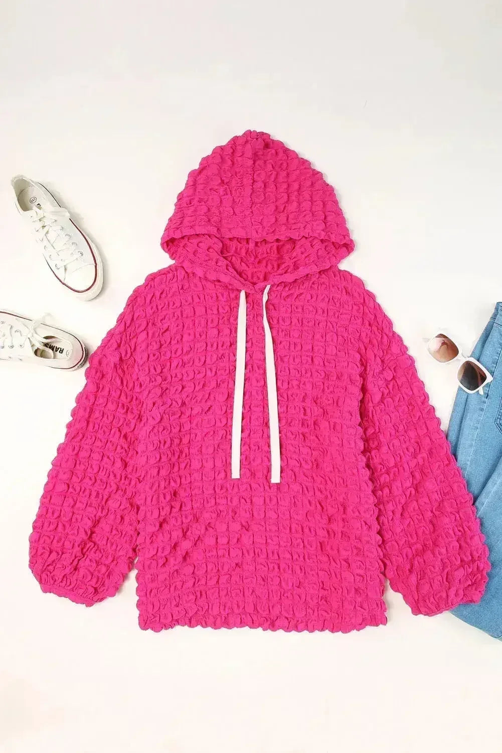 Rose Bubble Textured Waffle Hoodie - SJB-DIAMOND ELITES