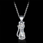 Cute Kitty Zircon Pendant Alloy Plated Silver Accessories Necklace Pi-Mart
